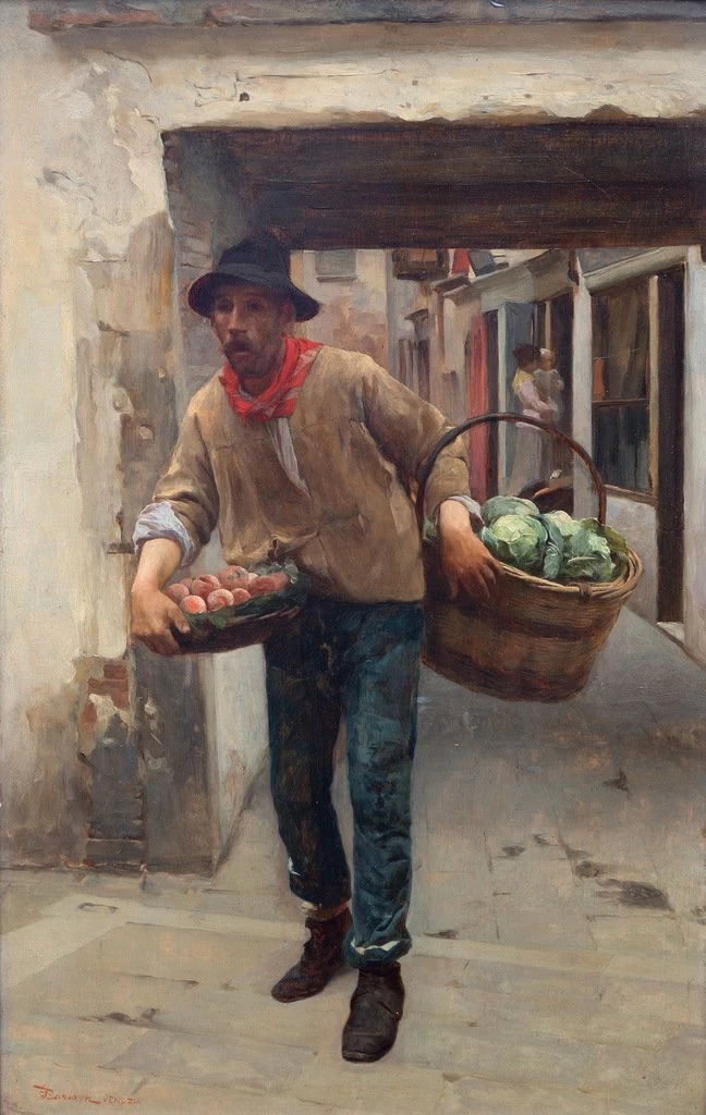 Il venditore di verdure in un vicolo veneziano